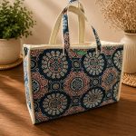 Cotton Shoulder Tote Bag with Edge Piping